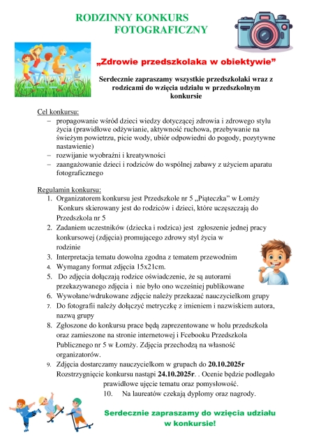 Konkurs fotograficzny ''Zdrowie przedszkolaka w obiektywie''