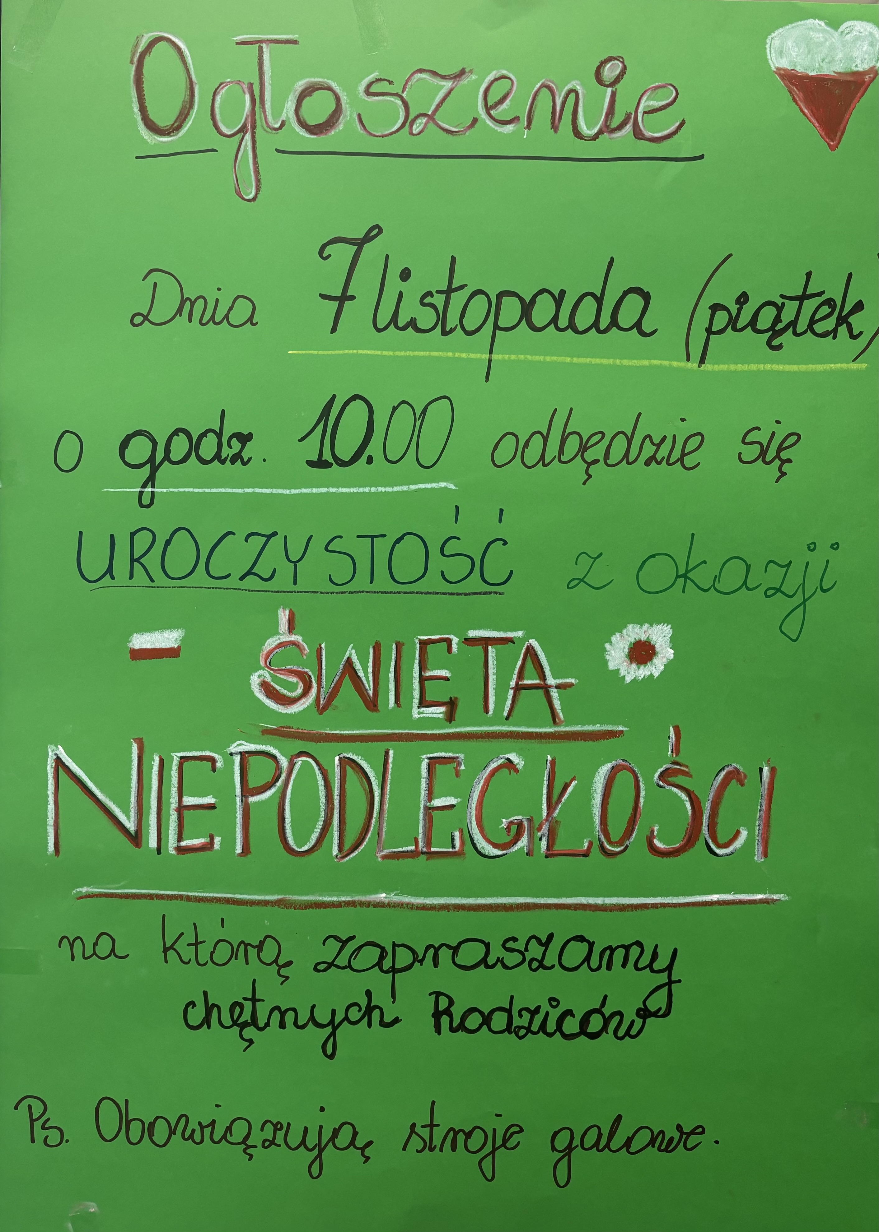 Zaproszenie na uroczystość z okazji Święta Niepodległości